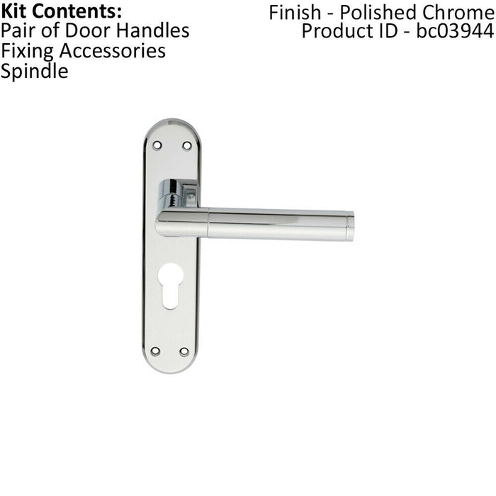 Round Bar Lever on Euro Lock Backplate Door Handle 180 x 40mm Polished Chrome Loops