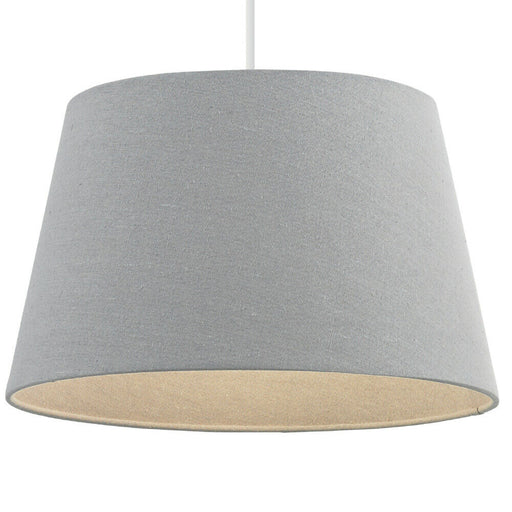 14" Inch Round Tapered Drum Lamp Shade Grey Linen Fabric Cover Simple Elegant Loops