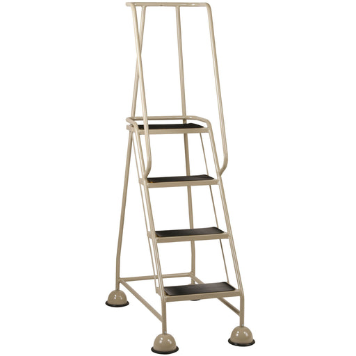 4 Tread Mobile Warehouse Steps BEIGE 1.68m Portable Safety Ladder & Wheels Loops