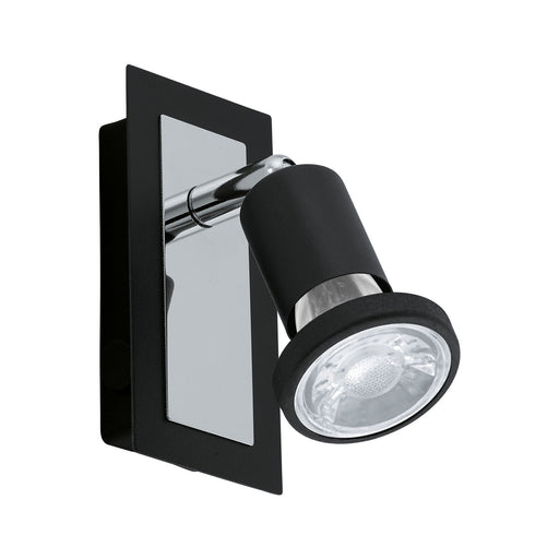 Wall Spot Light Black & Chrome Back Plate & Shade Rocker Switch Bulb GU10 1x5W Loops