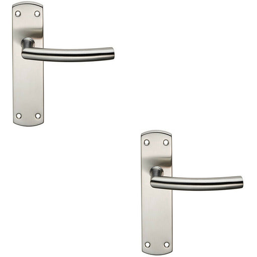 2x Curved Bar Lever Door Handle on Latch Backplate 172 x 44mm Satin Steel Loops