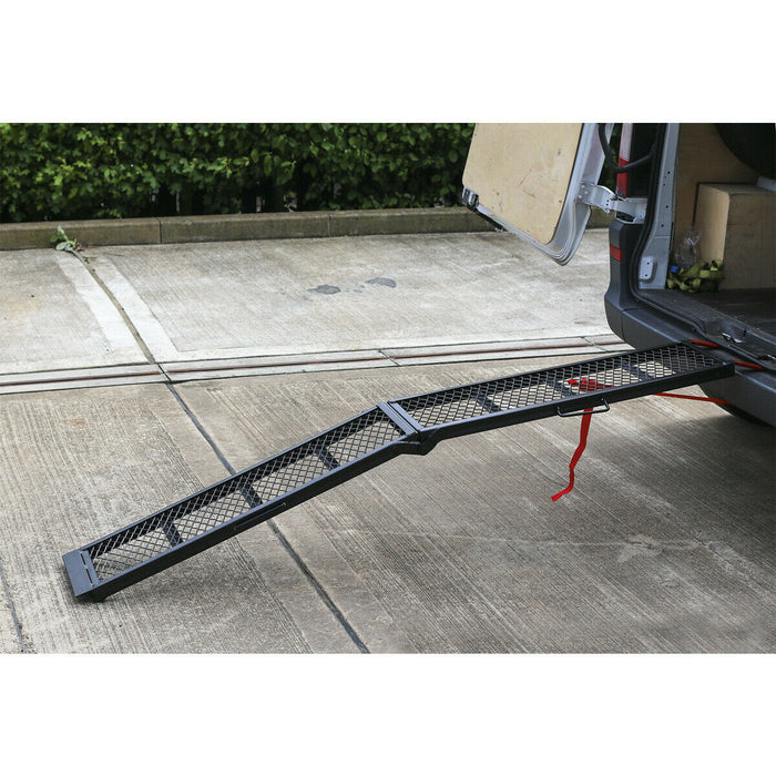 360kg Steel Mesh Folding Loading Ramp - Secure Strap & Hook - Van Loading Loops