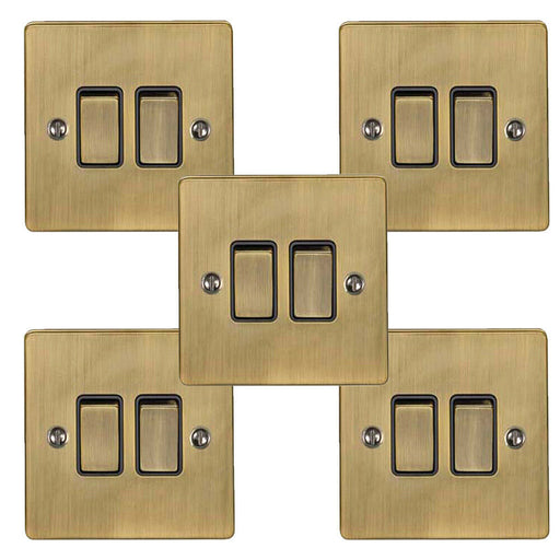 5 PACK 2 Gang Double Metal Light Switch ANTIQUE BRASS 2 Way 10A Black Trim Loops