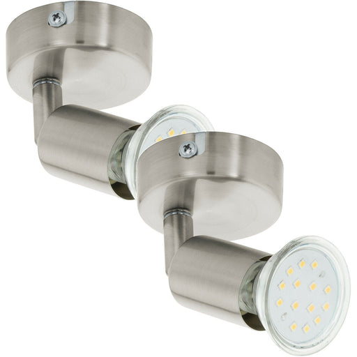 2 PACK Wall 1 Spot Light Colour Satin Nickel Steel Shade GU10 1x3W Included Loops