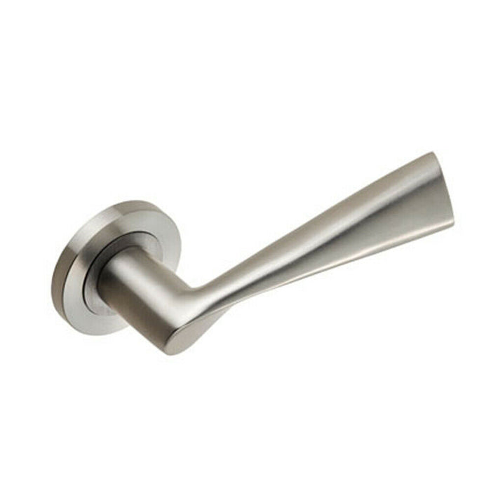 PAIR Angular Design Handle on Round Rose Concealed Fix Satin Stainless Steel Loops
