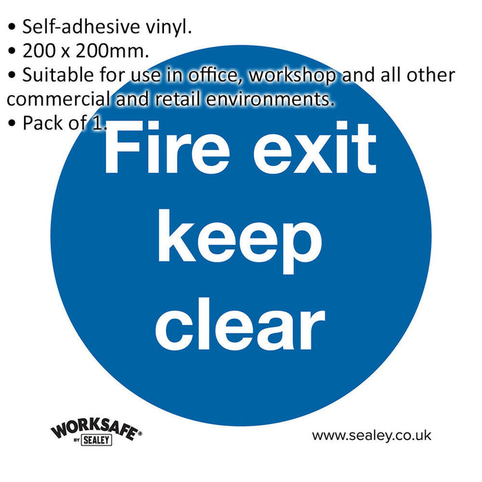 1x FIRE EXIT KEEP CLEAR Health & Safety Sign - Self Adhesive 200 x 200mm Sticker Loops