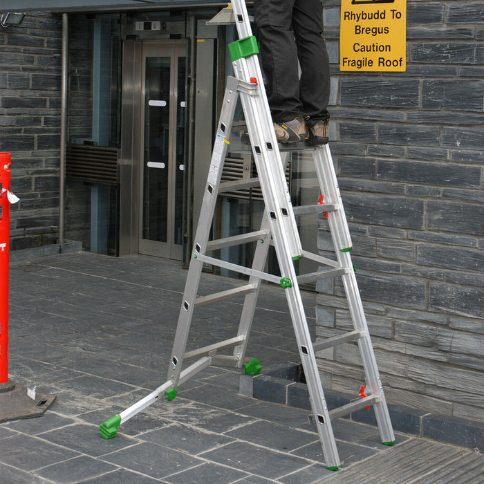 PREMIUM 27 Tread Combination Ladder 3 Section Extension Step Frame & Stairwell Loops