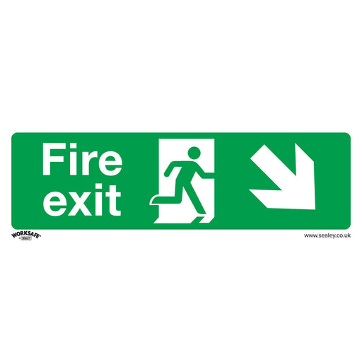 1x FIRE EXIT DOWN RIGHT Health & Safety Sign Self Adhesive 300 x 100mm Sticker Loops