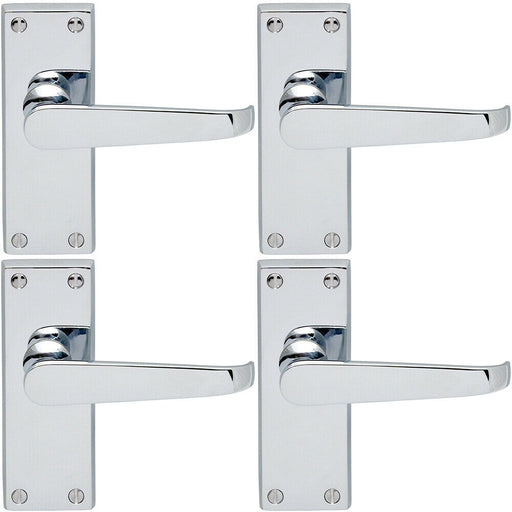 4x Straight Victorian Lever on Rectangular Latch Backplate Handle Chrome Loops