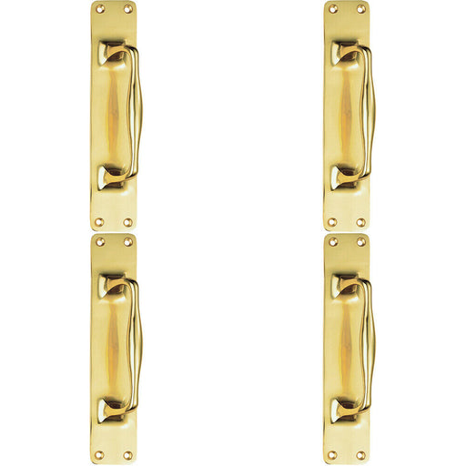 4x One Piece Door Pull Handle on Backplate 297mm Length Polished Brass Loops