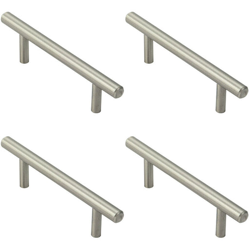 4x Mini Round T Bar Pull Handle 100 x 8mm 64mm Fixing Centres Satin Nickel Loops
