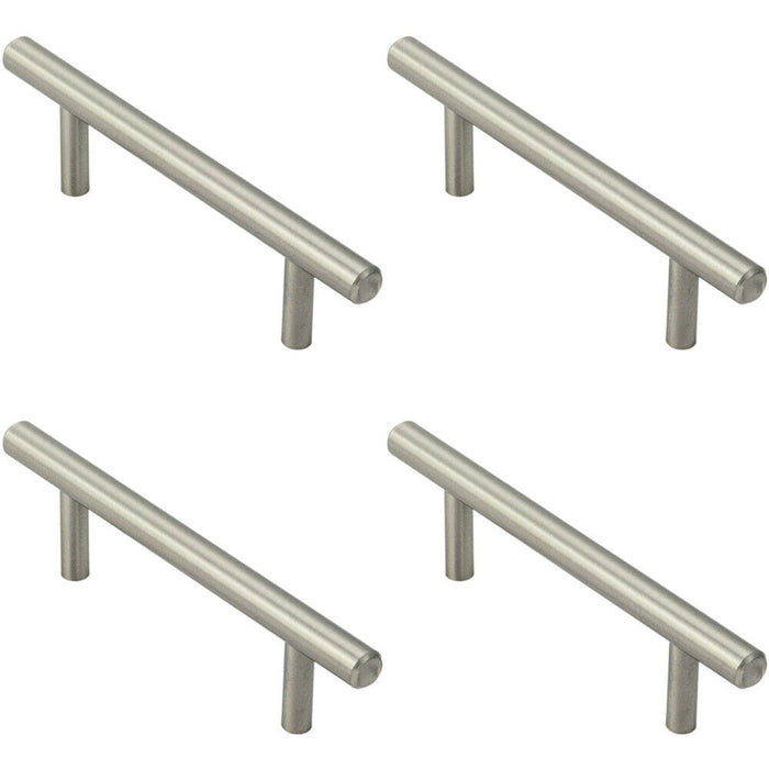 4x Mini Round T Bar Pull Handle 100 x 8mm 64mm Fixing Centres Satin Nickel Loops
