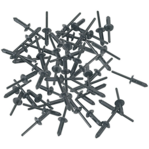 50 PACK - 5mm x 17.2mm Plastic Rivets - Black PVC Compression Snap Panel Pins Loops