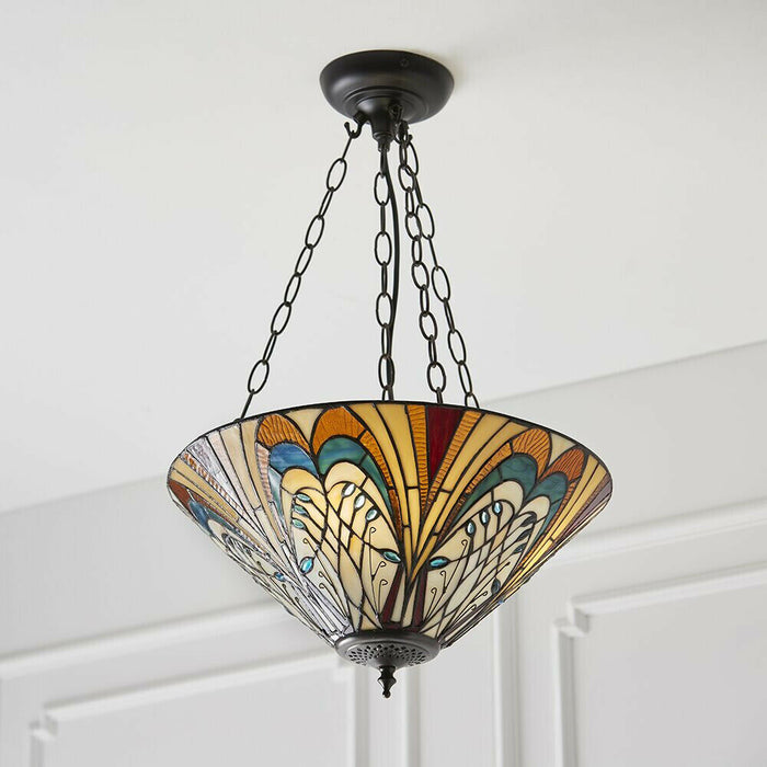 Tiffany Glass Hanging Ceiling Pendant Light Bronze Inverted Lamp Shade i00122 Loops