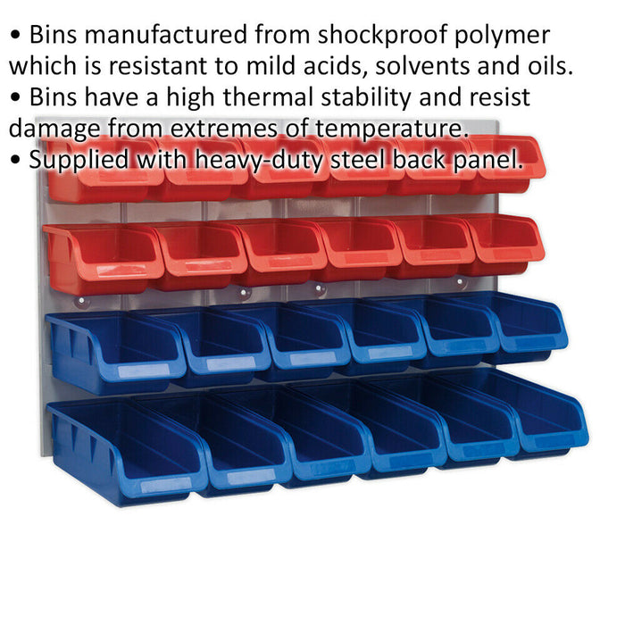 24 Assorted Red & Blue Plastic Storage Bin & Wall Panel Warehouse Picking Trays Loops
