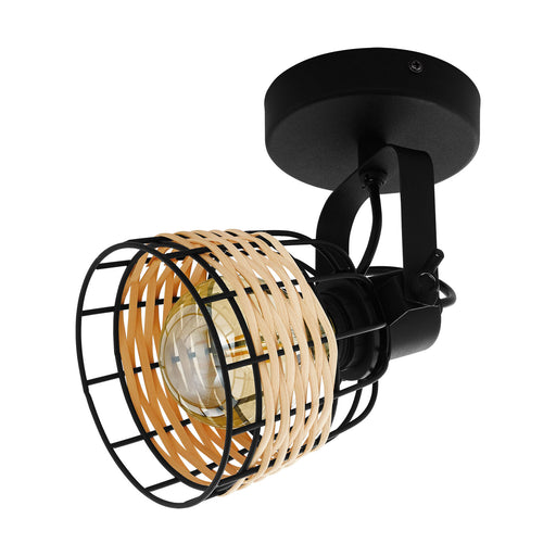 Wall / Ceiling Light Black & Wicker Adjustable Spotlight 1 x 40W E27 Bulb Loops