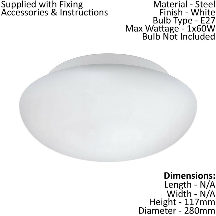 Wall Flush Ceiling Light Colour White Shade White Glass Opal Matt Bulb E27 1x60W Loops