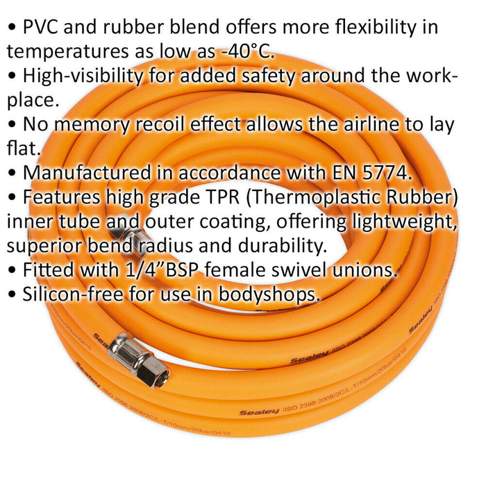 High-Visibility Hybrid Air Hose with 1/4 Inch BSP Unions - 10 Metres - 10mm Bore Loops