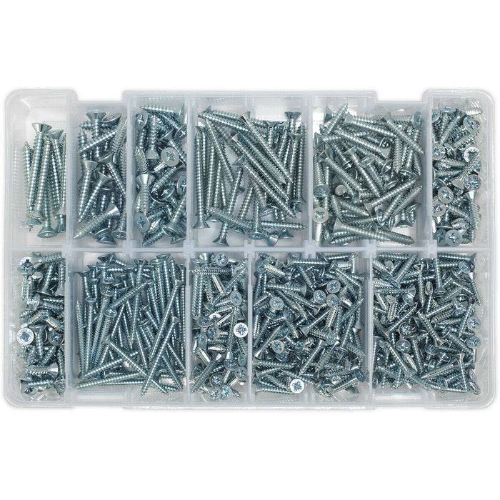 600 PACK Self Tapping Screw Assortment - Countersunk Pozi - Various Sizes Loops