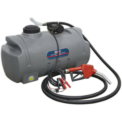 100L Portable Diesel Tank - 12V Electric Pump - 4m Delivery Hose with Nozzle Loops