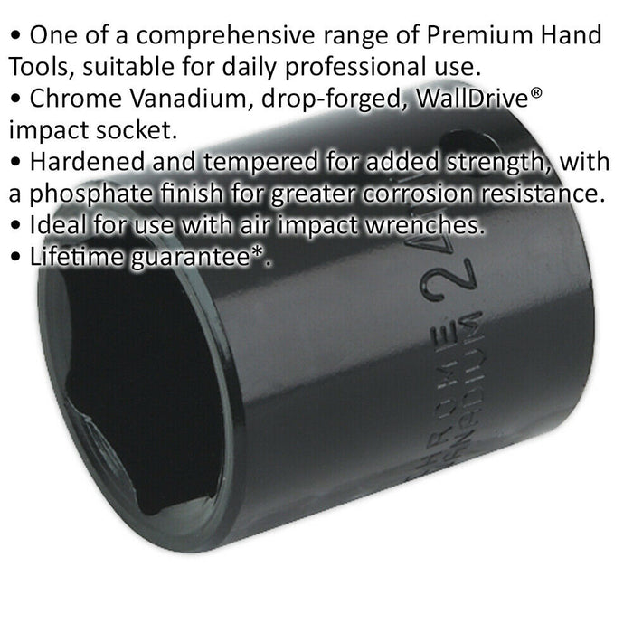 24mm Forged Impact Socket - 1/2 Inch Sq Drive - Chrome-Vanadium Wrench Socket Loops