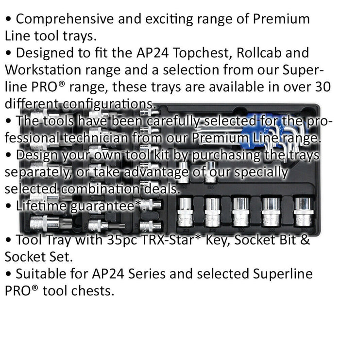 35 Piece PREMIUM TRX-Star Key Socket Bit & Socket Set with Modular Tool Tray Loops