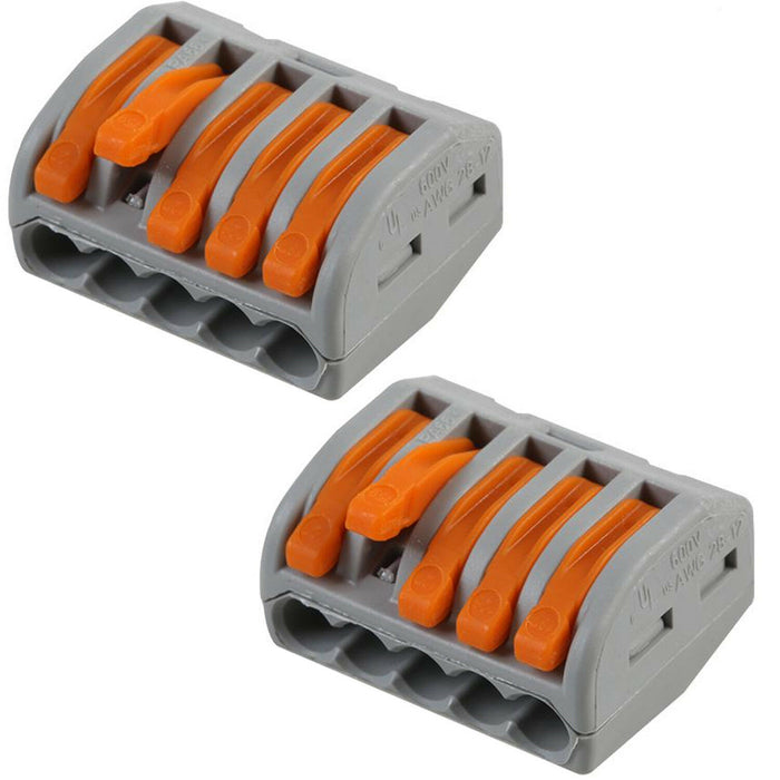 2x 5 Way WAGO Connector 32A Electrical Lever Terminal Block Push Fit Junction Loops