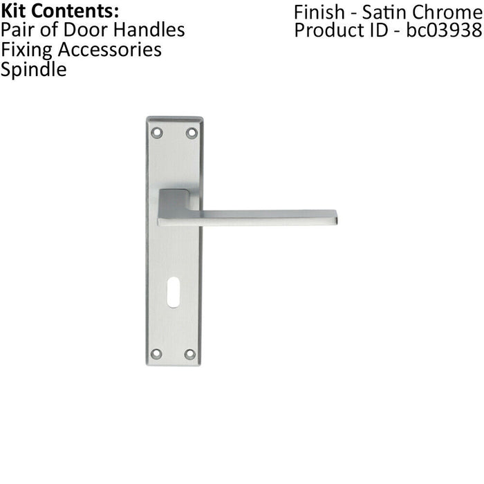 Flat Straight Lever on Lock Backplate Door Handle 180 x 40mm Satin Chrome Loops