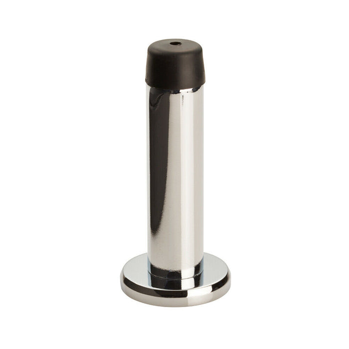 2x Rubber Tipped Doorstop Cylinder with Rose Wall Mounted 71mm Polished Chrome Loops