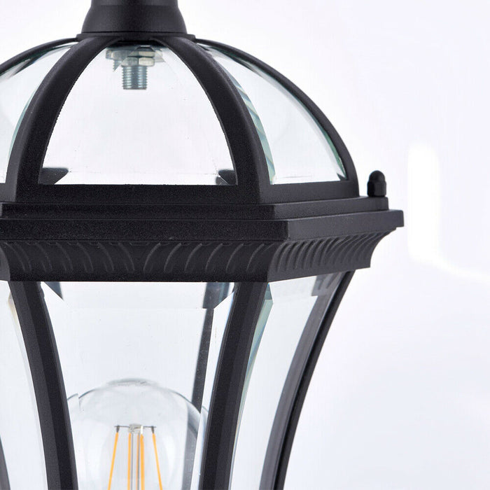 2 PACK Outdoor Post Lantern Light Textured Black Vintage Garden Wall Lamp LED Loops
