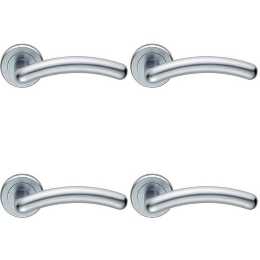 4x PAIR Arched Round Bar Handle on Concealed Fix Round Rose Satin Chrome Loops