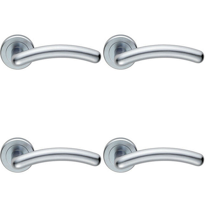 4x PAIR Arched Round Bar Handle on Concealed Fix Round Rose Satin Chrome Loops