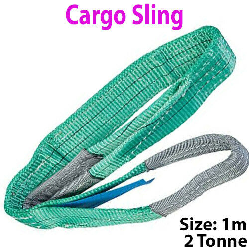 1m 2 Tonne (2000KG) Flat Webbing Strong Cargo Sling Lifting Crane Hoist Strap Loops