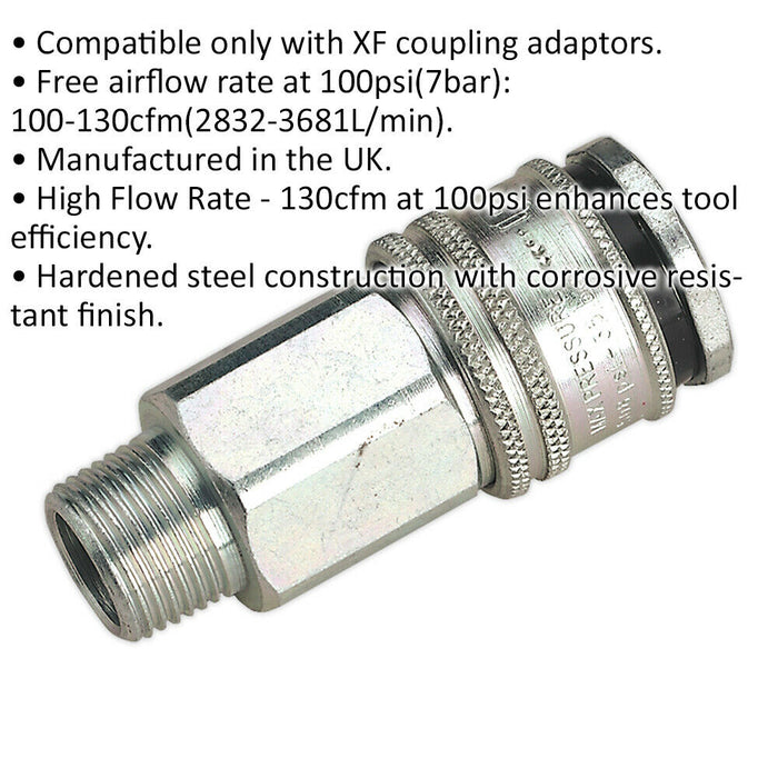 3/8" BSPT Male Coupling Body - 100 psi Free Airflow Rate - Hardened Steel Loops