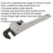 250mm Aluminium Alloy Pipe Wrench - European Pattern - 9-38mm Carbon Steel Jaws Loops