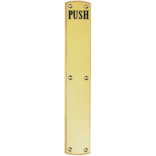 Traditional Push Engraved Door Finger Plate 457 x 75mm Polished Brass Loops
