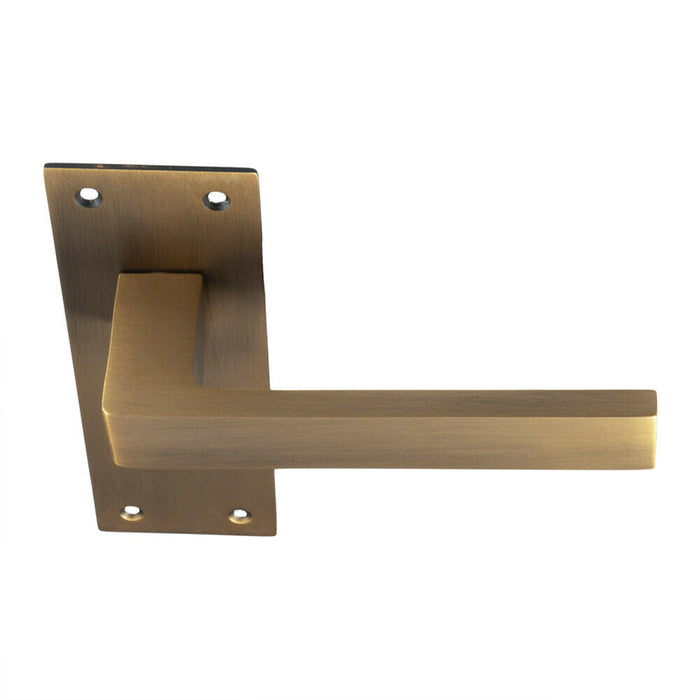 PAIR Straight Square Handle on Slim Latch Backplate 150 x 50mm Antique Brass Loops