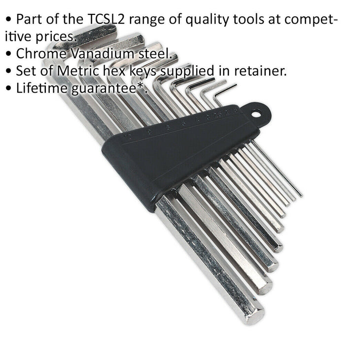 9 Piece Metric Hex Key Set - 1.5mm to 10mm Sizes - 75mm to 175mm Length Loops