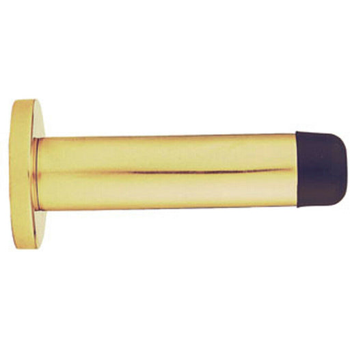 Rubber Tipped Doorstop Cylinder with Rose Wall Mounted 83mm Polished Brass Loops