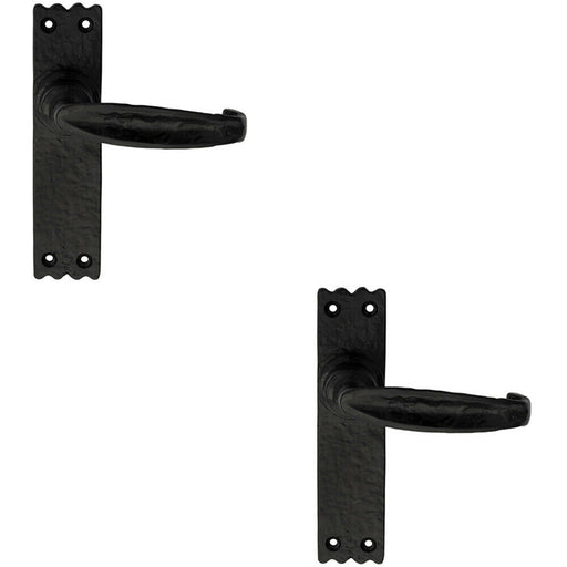 2x PAIR Creased Style Handle on Slim Latch Backplate 156 x 38mm Black Antique Loops