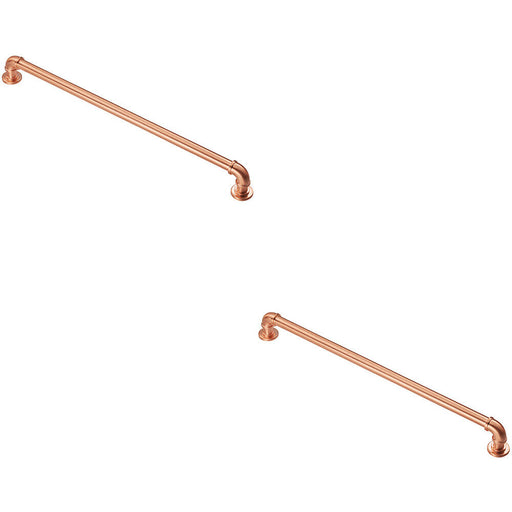 2x Industrial Pipe Design Door Pull Handle 320mm Fixing Centres Satin Copper Loops