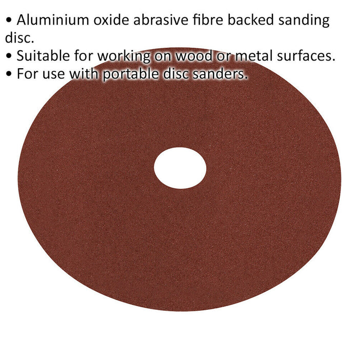 25 PACK 115mm Fibre Backed Sanding Discs - 60 Grit Aluminium Oxide Round Sheet Loops