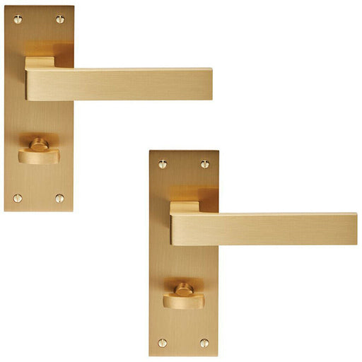 2x PAIR Straight Square Handle on Bathroom Backplate 150 x 50mm Satin Brass Loops