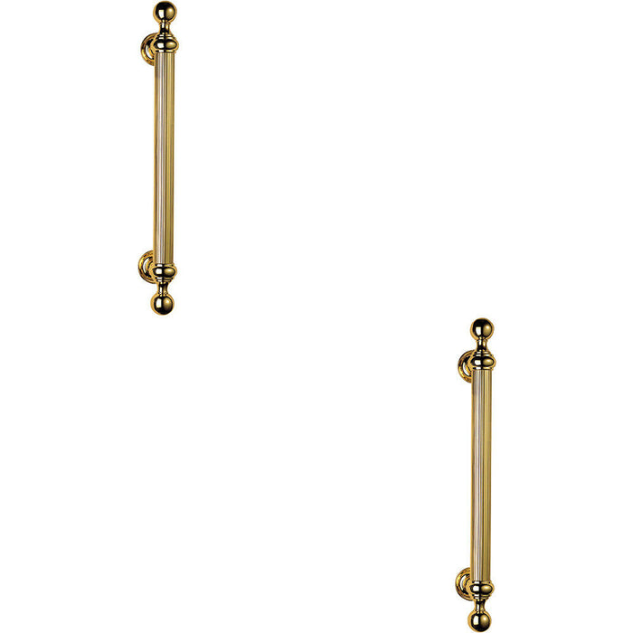 2x Ornate Pull Handle with Reeded Grip 353mm Fixing Centres Polished Brass Loops