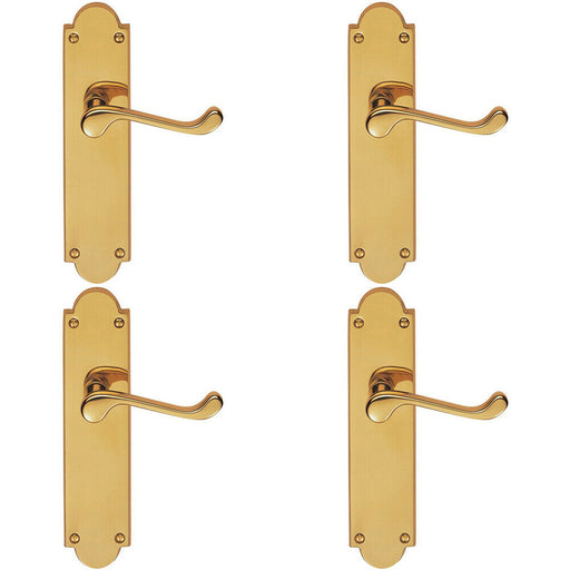4x PAIR Victorian Scroll Handle on Latch Backplate 205 x 49mm Polished Brass Loops