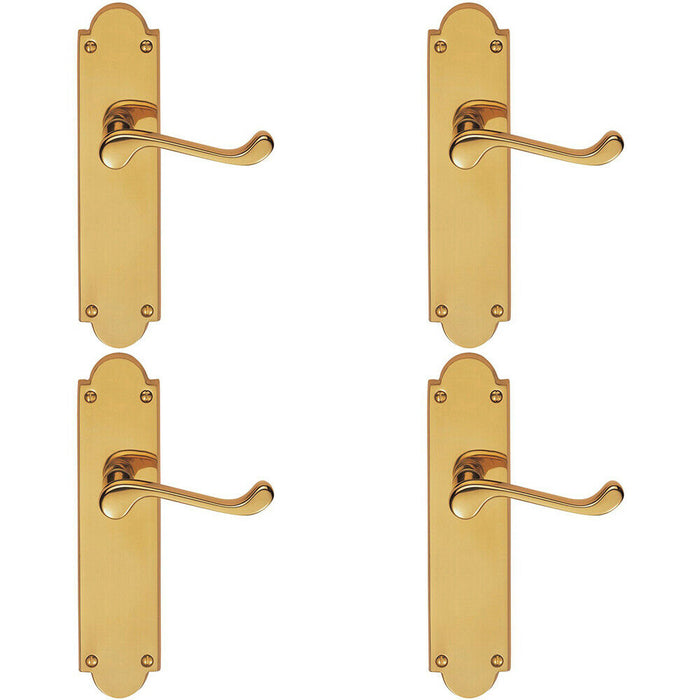 4x PAIR Victorian Scroll Handle on Latch Backplate 205 x 49mm Polished Brass Loops