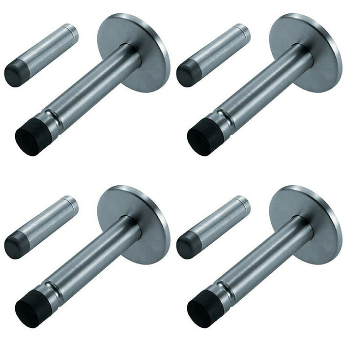 4x Coat Hook on Concealed Fix Rose Rubber Tip 93mm Projection Satin Steel Loops