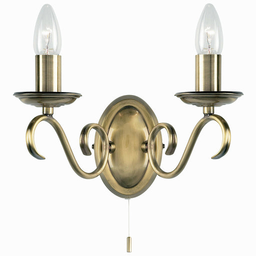 Dimmable LED Twin Wall Light Antique Brass Vintage 2x Bulb Lounge Lamp Lighting Loops