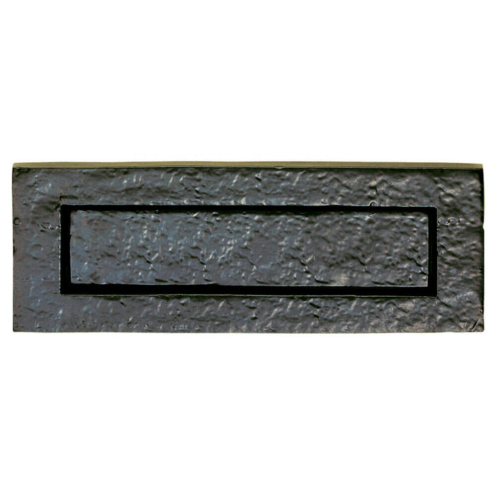Traditional Sprung Letterbox Plate 233mm Fixing Centres Black Antique Finish Loops