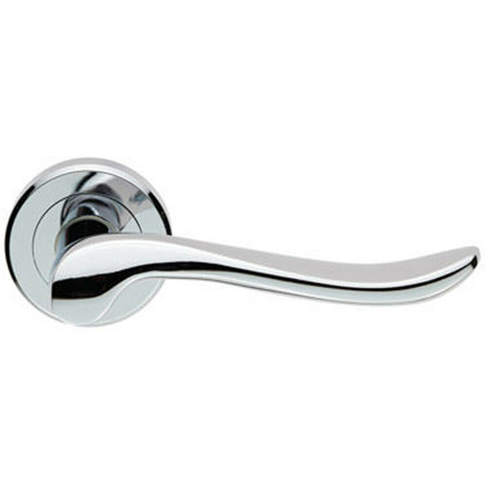 PAIR Scroll Shaped Lever Handle on Round Rose Concealed Fix Polished Chrome Loops